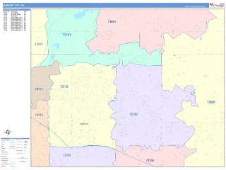 Midwest City, OK ColorCast style ZIP Code wall map