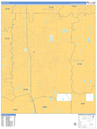 Moore, OK Business Reference style ZIP Code wall map