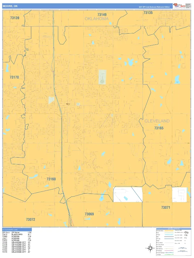 Moore, OK ZIP Code Wall Map, Business Reference style