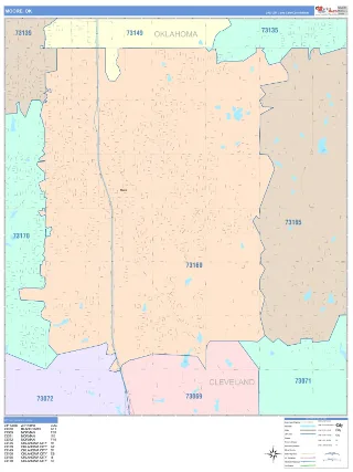 Moore, OK ColorCast style ZIP Code wall map