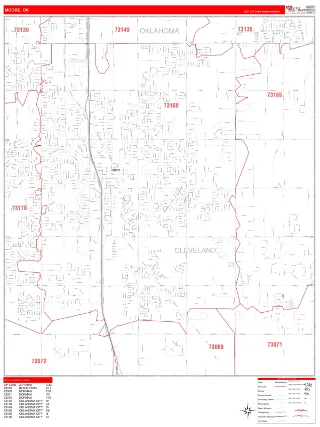 Moore, OK RedLine style ZIP Code wall map