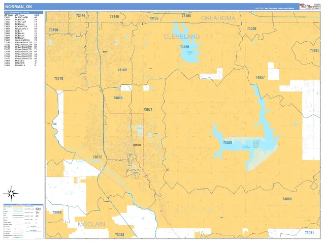 Norman, OK ZIP Code Wall Map, Business Reference style