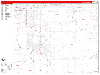 Norman, OK RedLine style ZIP Code wall map