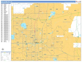 Oklahoma City, OK Business Reference style ZIP Code wall map
