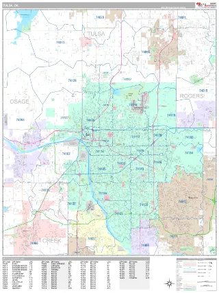 Tulsa, OK Classic style ZIP Code wall map