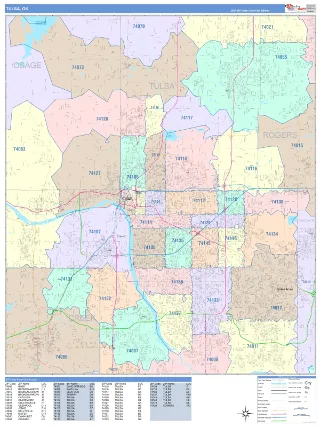 Tulsa, OK ColorCast style ZIP Code wall map