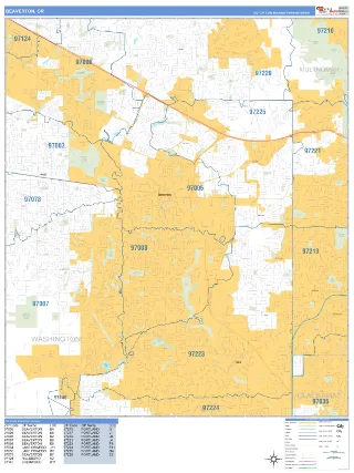 Beaverton, OR Business Reference style ZIP Code wall map
