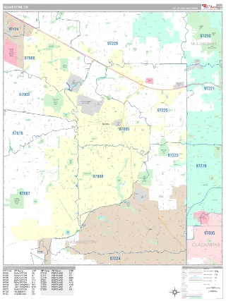 Beaverton, OR Classic style ZIP Code wall map