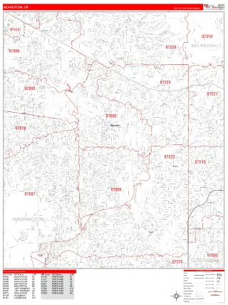 Beaverton, OR RedLine style ZIP Code wall map