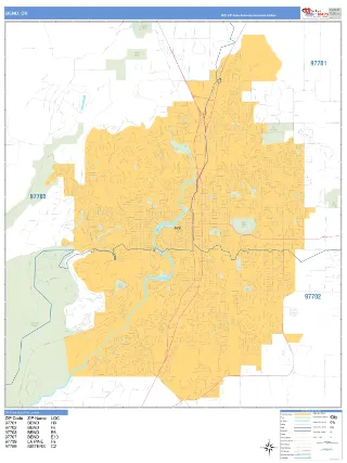 Bend, OR Business Reference style ZIP Code wall map