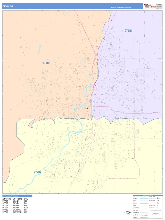 Bend, OR ZIP Code Wall Map, ColorCast style
