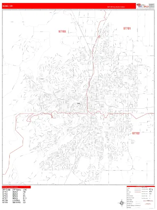 Bend, OR RedLine style ZIP Code wall map