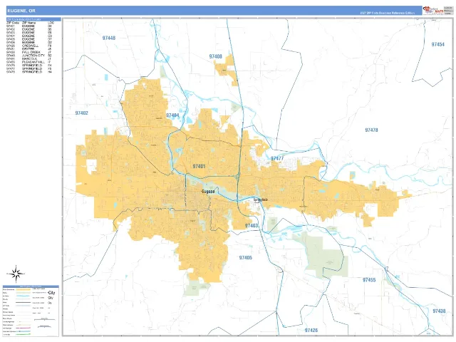 Eugene, OR ZIP Code Wall Map, Business Reference style