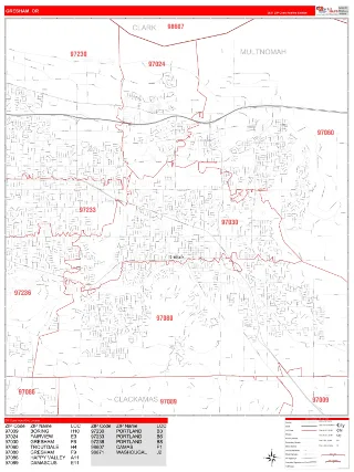 Gresham, OR RedLine style ZIP Code wall map