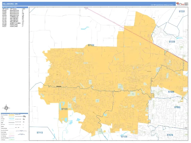 Hillsboro, OR ZIP Code Wall Map, Business Reference style