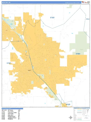 Medford, OR Business Reference style ZIP Code wall map