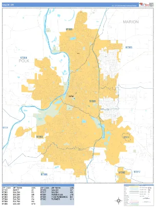 Salem, OR Business Reference style ZIP Code wall map