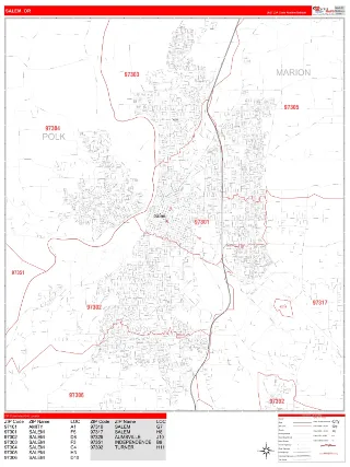Salem, OR RedLine style ZIP Code wall map
