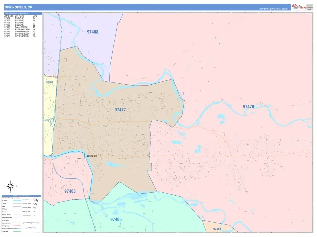 Springfield, OR ZIP Code Wall Map, ColorCast style