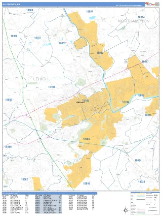 Allentown, PA Business Reference style ZIP Code wall map