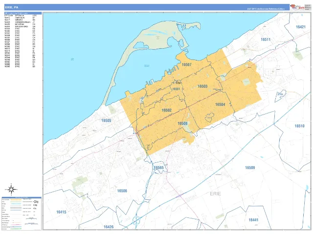 Erie, PA ZIP Code Wall Map, Business Reference style