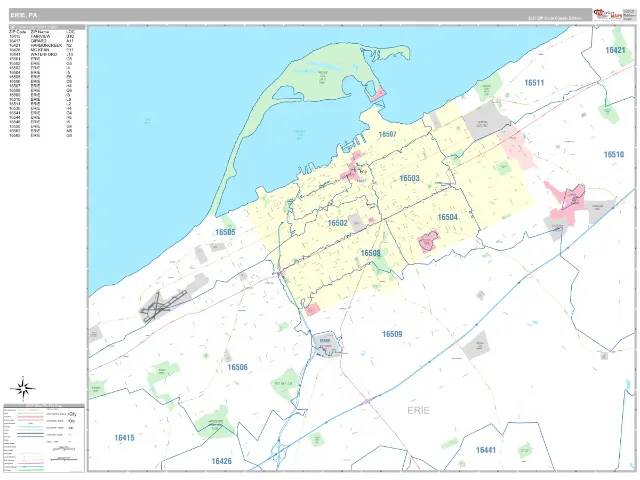 Erie, PA ZIP Code Wall Map, Classic style
