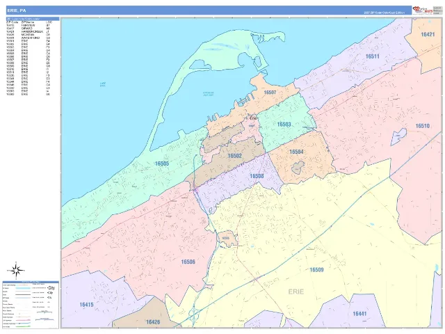 Erie, PA ZIP Code Wall Map, ColorCast style