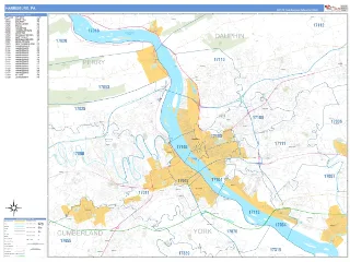 Harrisburg, PA Business Reference style ZIP Code wall map