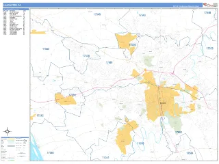 Lancaster, PA Business Reference style ZIP Code wall map