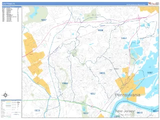 Levittown, PA Business Reference style ZIP Code wall map