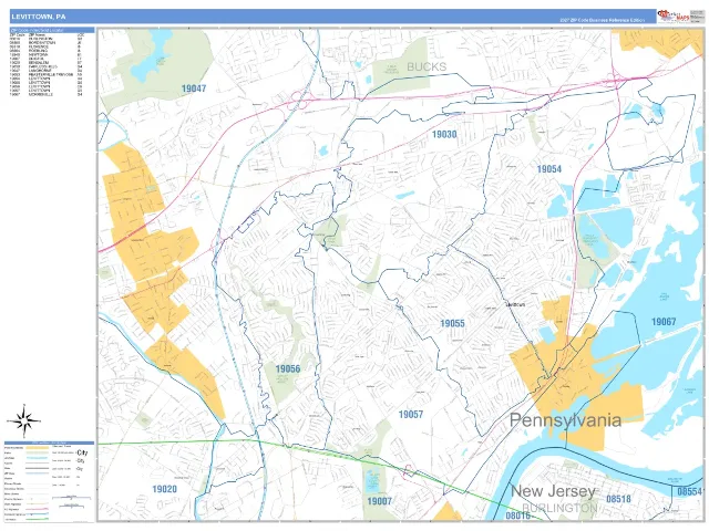 Levittown, PA ZIP Code Wall Map, Business Reference style