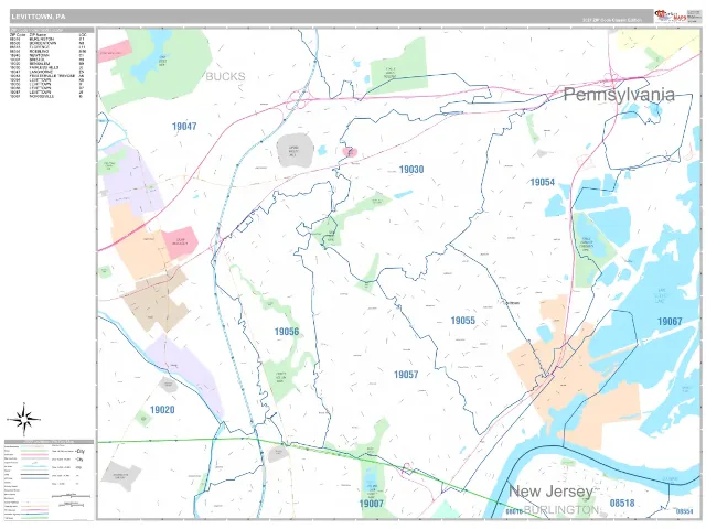 Levittown, PA ZIP Code Wall Map, Classic style