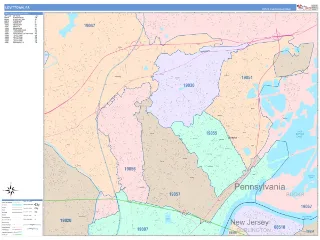 Levittown, PA ColorCast style ZIP Code wall map