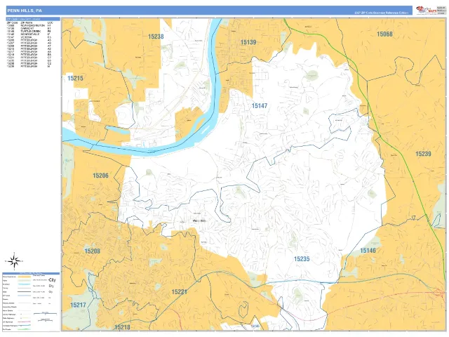 Penn Hills, PA ZIP Code Wall Map, Business Reference style