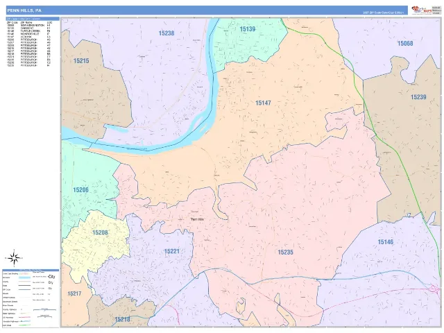 Penn Hills, PA ZIP Code Wall Map, ColorCast style
