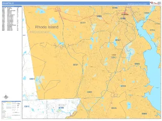 Cranston, RI Business Reference style ZIP Code wall map