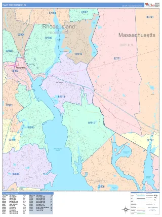 East Providence, RI ColorCast style ZIP Code wall map