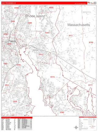 East Providence, RI RedLine style ZIP Code wall map