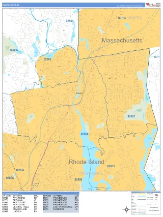 Pawtucket, RI Business Reference style ZIP Code wall map