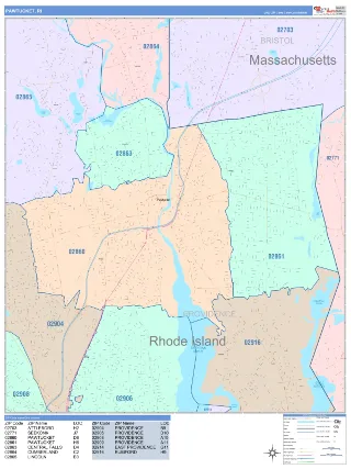 Pawtucket, RI ColorCast style ZIP Code wall map