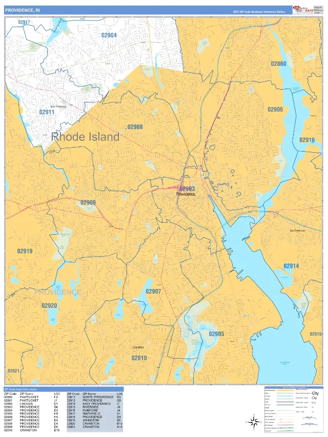 Providence, RI ZIP Code Wall Map, Business Reference style
