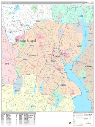 Providence, RI Classic style ZIP Code wall map
