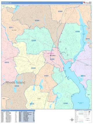 Providence, RI ColorCast style ZIP Code wall map