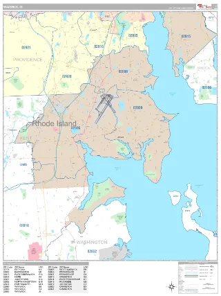 Warwick, RI Classic style ZIP Code wall map