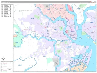 Charleston, SC Classic style ZIP Code wall map