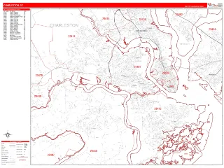 Charleston, SC RedLine style ZIP Code wall map