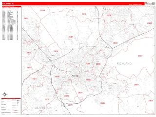 Columbia, SC RedLine style ZIP Code wall map