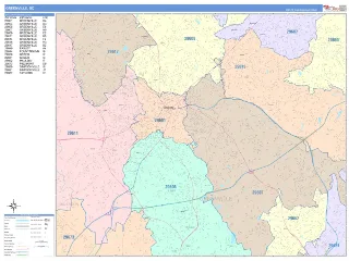 Greenville, SC ColorCast style ZIP Code wall map