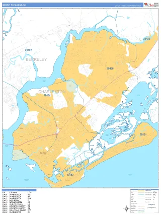Mount Pleasant, SC Business Reference style ZIP Code wall map
