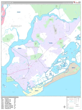 Mount Pleasant, SC Classic style ZIP Code wall map